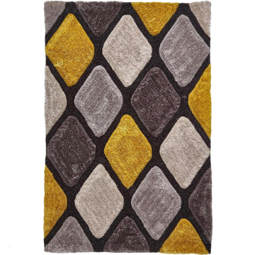 Noble House NH9247 Plush Geometric 3D Diamond Hand-Carved High-Density Acrylic Shaggy Grey/Yellow Rug-Think Rugs-Rug Love - The Most Loved Rug Store